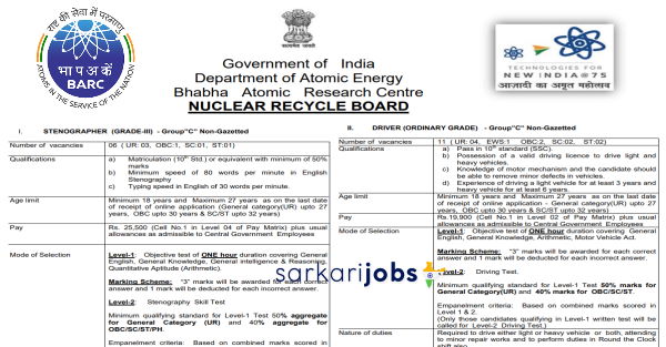 BARC Recruitment 2026 For Scientific Assistants and Other Posts