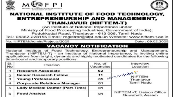 NIFTEM Recruitment 2026 for 30+ Research Associates, Managers, Young Professionals, SRF/JRF, Analysts, Teaching Faculty and Other