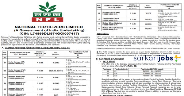 NFL Recruitment 2025: Apply Online for Sr Managers, Chief Manager, Marketing & Posts