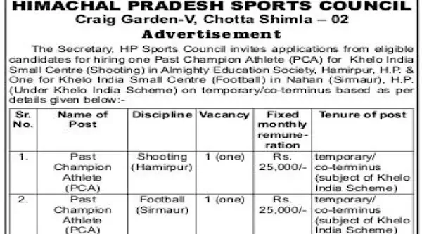 Himachal Pradesh Sports Council Recruitment 2025 for Sports Athletes and Other Posts