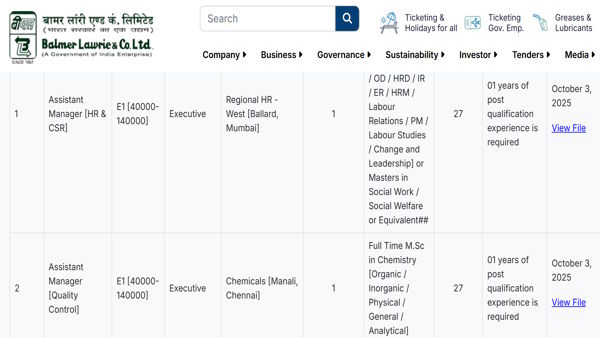 Balmer Lawrie & Co. Ltd Jobs 2026 for Professionals, Officers, Managers and Other Vacancies