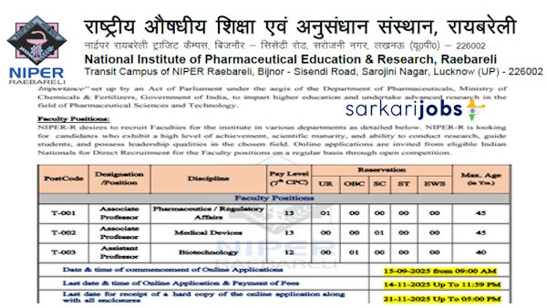 NIPER Recruitment 2026 for IT Assistant, CEO and Other Vacancies