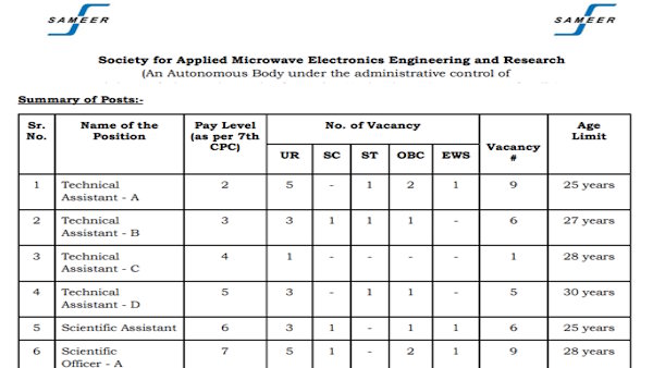 SAMEER Recruitment 2026 for 29+ Project Engineers, Technical Assistants & Other Posts
