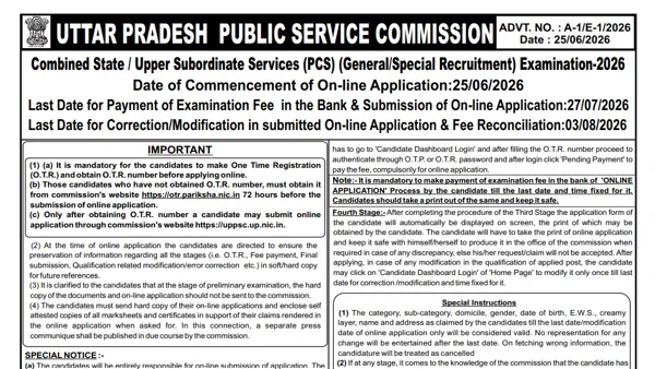 UPPSC Recruitment 2026 for 550+ Architectural Assistant, Estate Manager, PCS / Graduates and Other Posts @ uppsc.up.nic.in