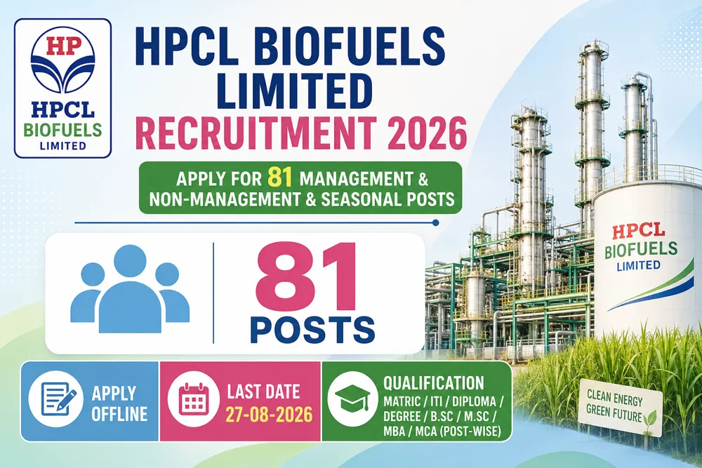 HPCL Biofuels Limited Recruitment 2026 for 81 Management, Non-Management & Seasonal Posts