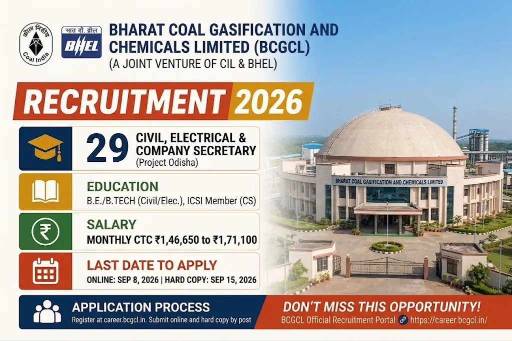 BCGCL Recruitment 2026: Civil, Electrical and Company Secretary Executive Posts, Apply Online by September 8