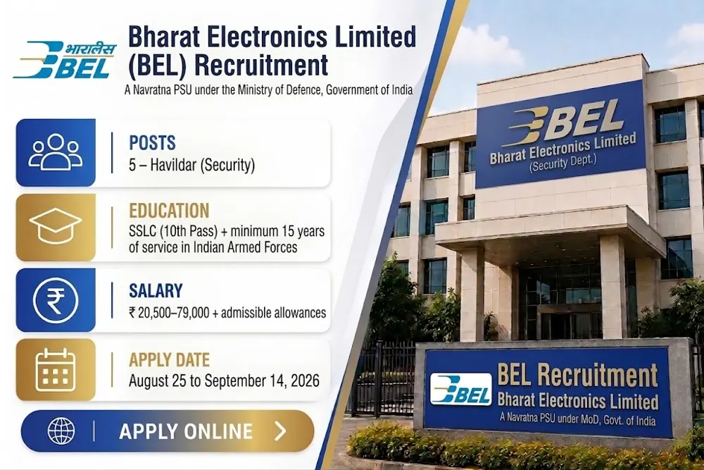 BEL Havildar Security Recruitment Announced for 2026: Apply Online for 5 Posts by September 14