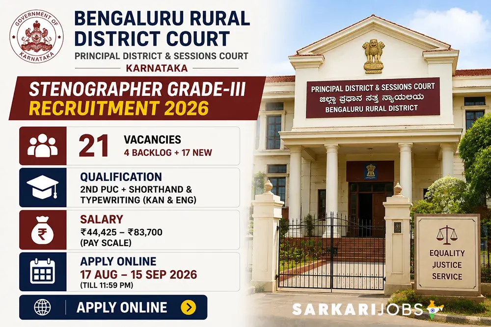 Bengaluru Rural District Court Recruitment 2026: Apply Online for 21 Stenographer Grade-III Posts