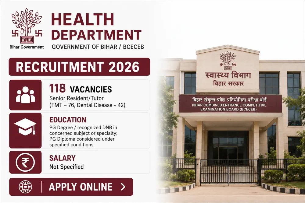 Bihar Senior Resident Tutor Recruitment 2026: 118 Vacancies in Medical and Dental Colleges, Apply by September 8
