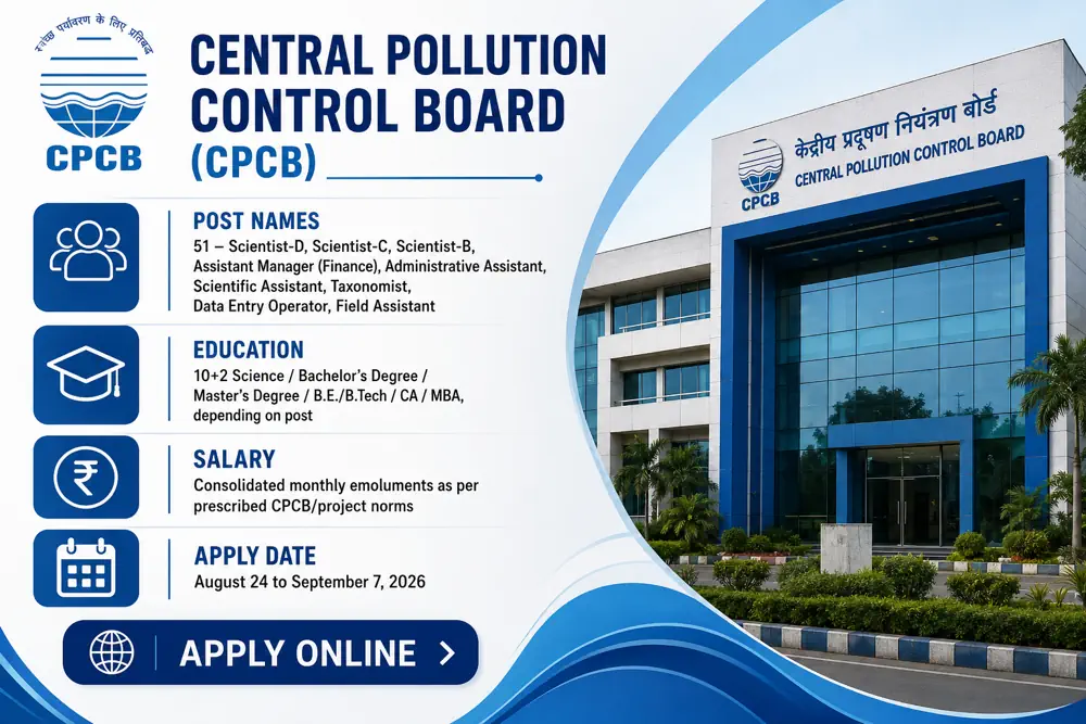 CPCB Announces 51 Scientist, Scientific Assistant, DEO and Other Vacancies, Applications Open August 24