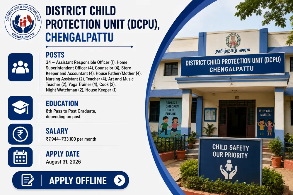 DCPU Chengalpattu Opens 34 Contractual Posts; Offline Applications Close August 31