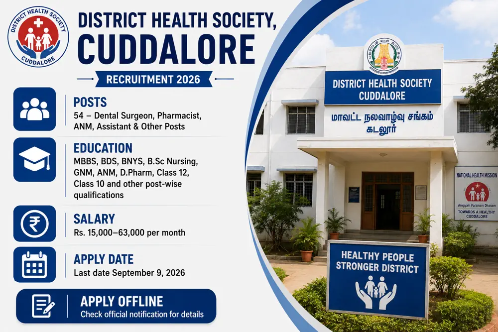 DHS Cuddalore Recruitment 2026: Apply Offline for 54 Dental Surgeon, Pharmacist, ANM and Other Posts