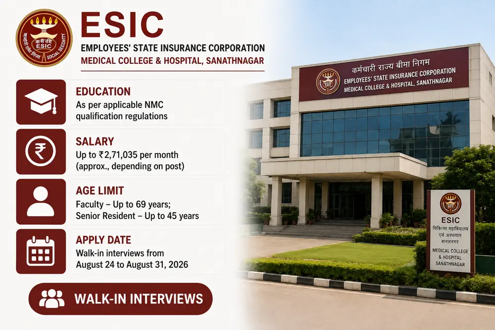 ESIC Hyderabad Announces 67 Faculty and Senior Resident Vacancies, Walk-In Interviews Scheduled