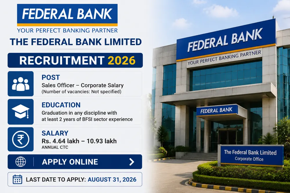 Federal Bank Sales Officer Recruitment 2026: Apply Online for Corporate Salary Roles by August 31