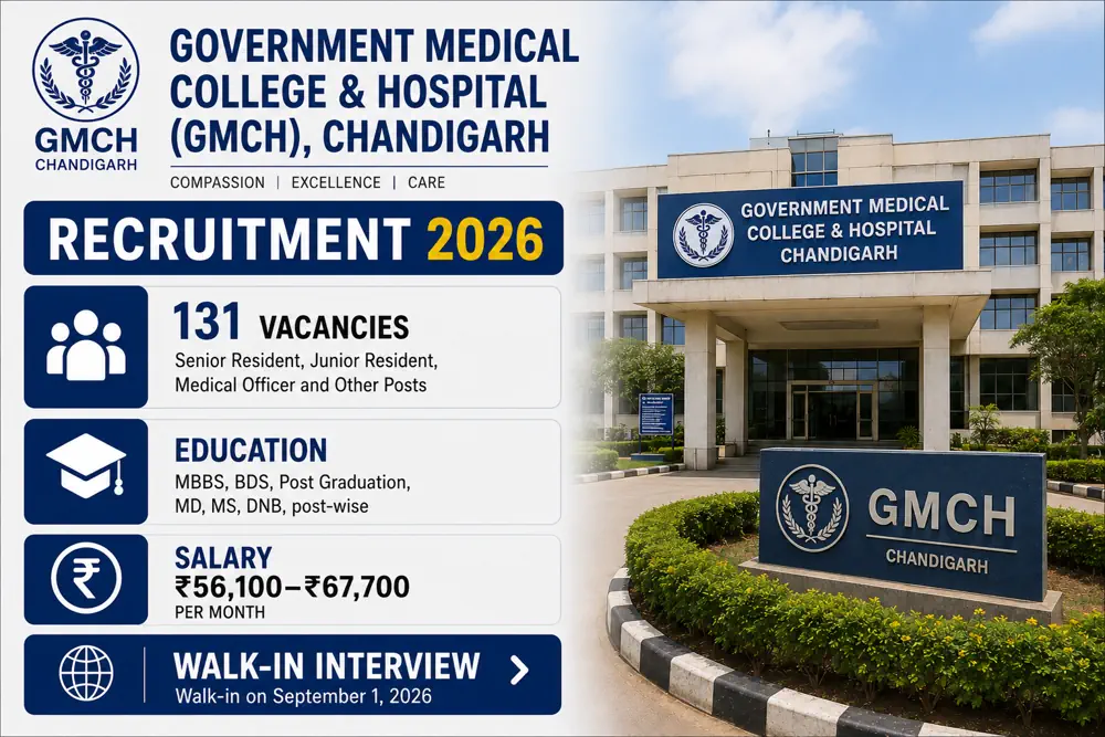 GMCH Chandigarh 2026 Walk-in Notice Out for 131 Senior Resident, Junior Resident, Medical Officer and Other Posts