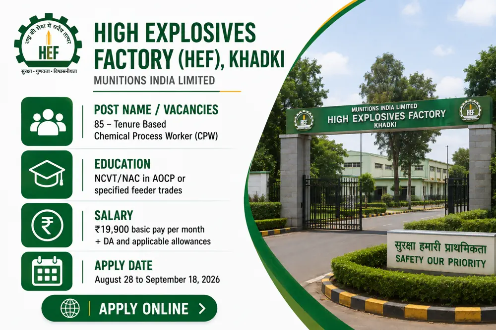 HEF Khadki Opens Applications for the Recruitment of 85 Chemical Process Worker Posts, Deadline September 18