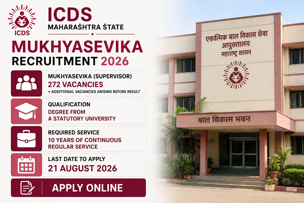 ICDS Maharashtra Mukhyasevika Recruitment 2026: Apply Online for 272 Supervisor Posts by August 21