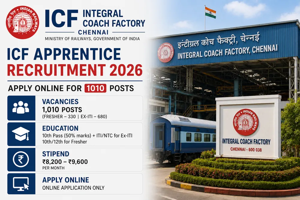 ICF Apprentice Recruitment 2026 Notice Out: 1,010 Vacancies Available for Freshers, Ex-ITI Candidates