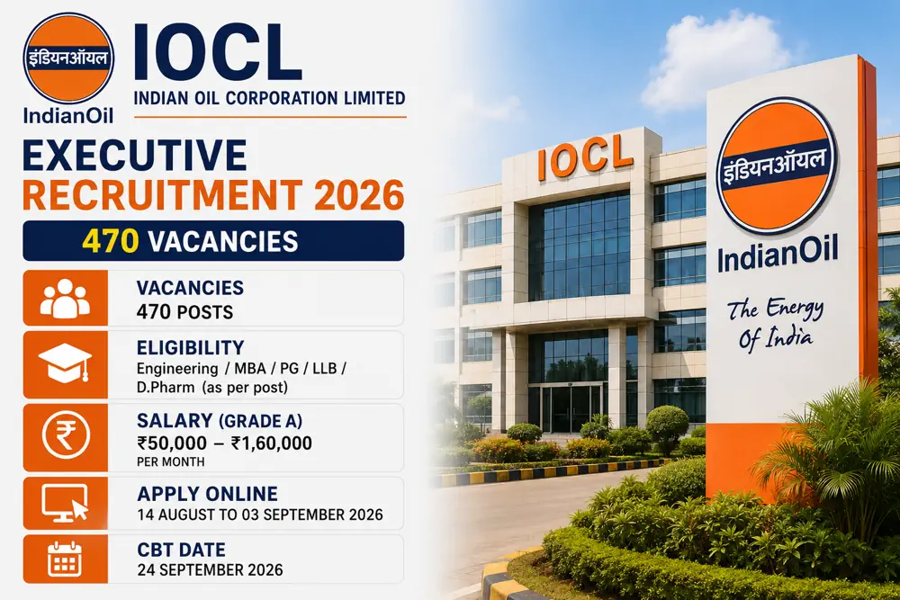 IOCL Executive Recruitment Drive Announced: 470 Engineer, Officer and Diploma Engineer Vacancies, Apply Online by September 3