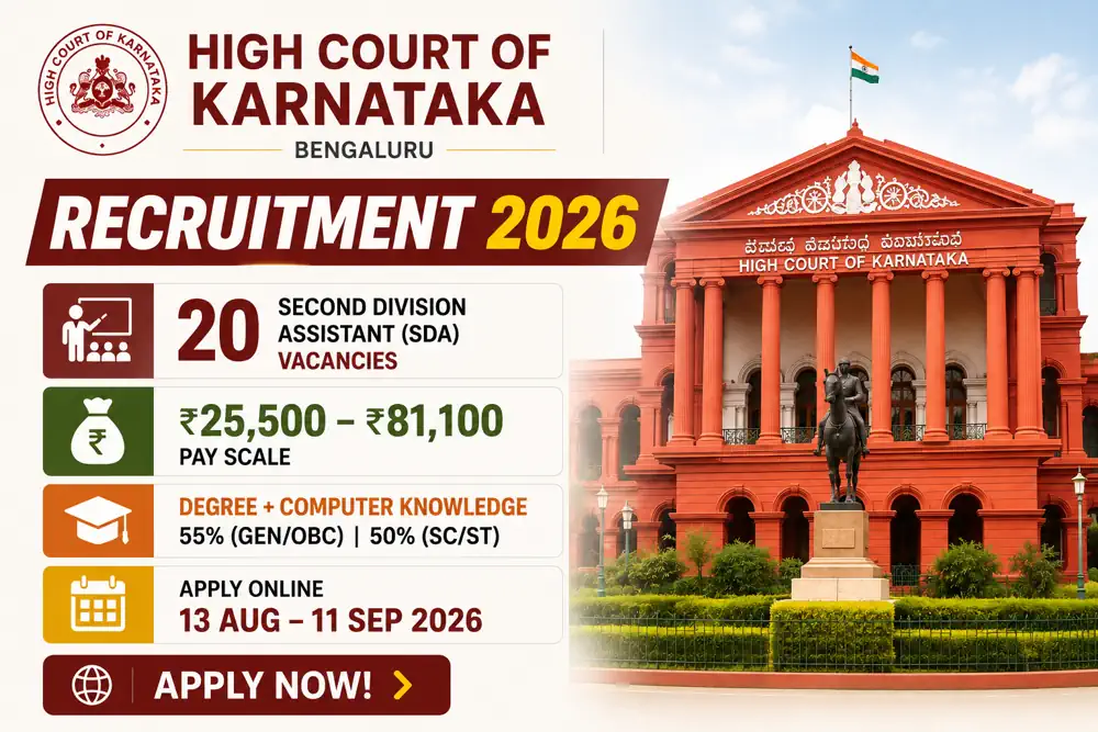 Karnataka High Court Recruitment 2026: 20 Second Division Assistant Vacancies, Apply Online from August 13