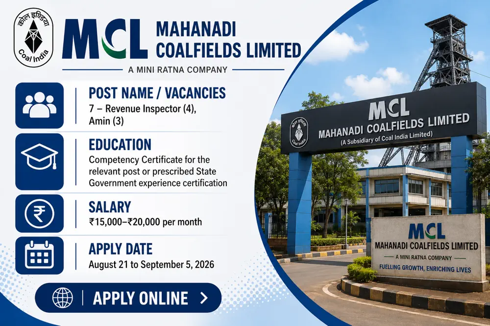 MCL Recruitment 2026 Notice Out: 7 Revenue Inspector and Amin Vacancies, Apply by September 5