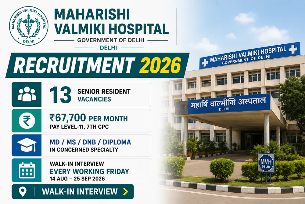 MVH Delhi Recruitment 2026: Walk-in for 13 Senior Resident Posts Every Friday Till September 25