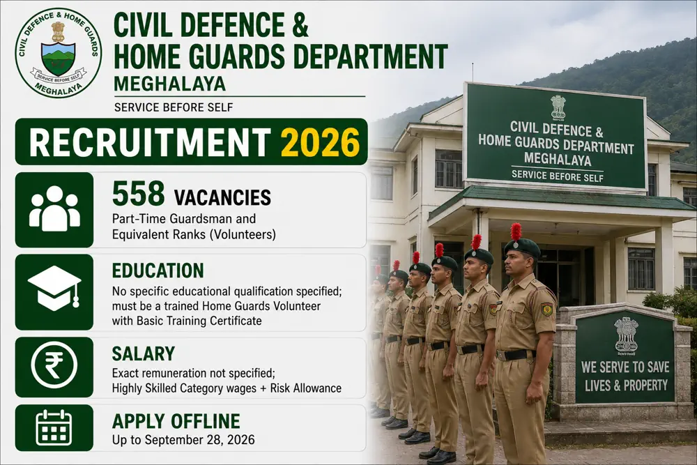 Meghalaya Home Guards Recruitment 2026 Offline Form Download: Apply to 558 Part-Time Guardsman Vacancies