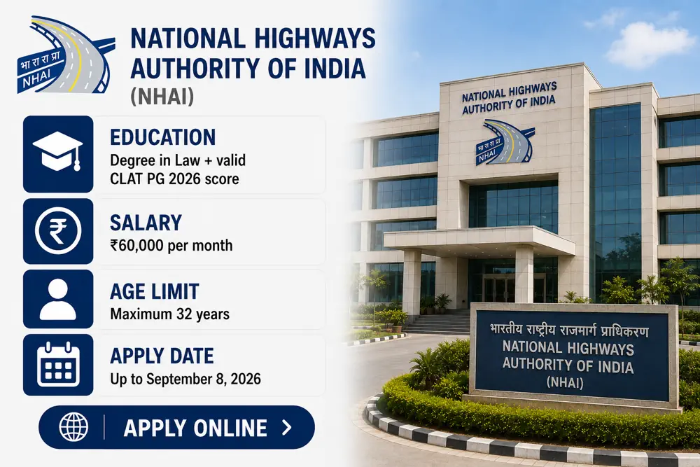NHAI Announces Recruitment for 5 Young Professional Legal Vacancies for Law Graduates, Apply by September 8