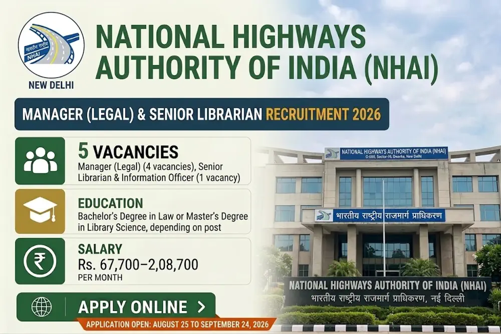 NHAI Recruitment 2026 Notification Released: Apply for 5 Manager Legal and Senior Librarian Posts