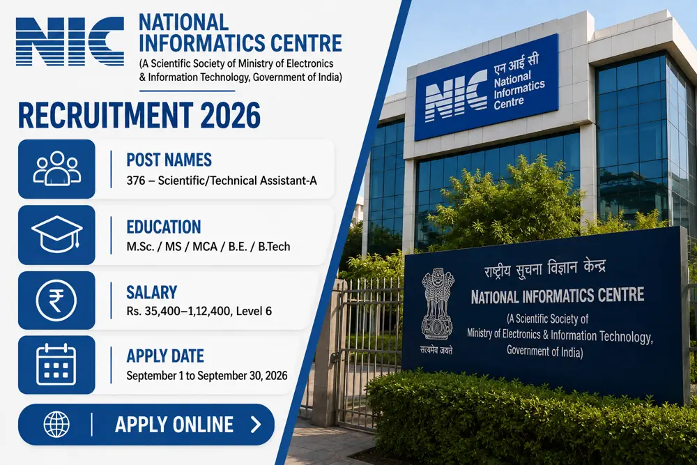 NIC STA Recruitment Notice NIC/STA/2026/2 Out: Apply to 376 Scientific/Technical Assistant Vacancies by 30th September