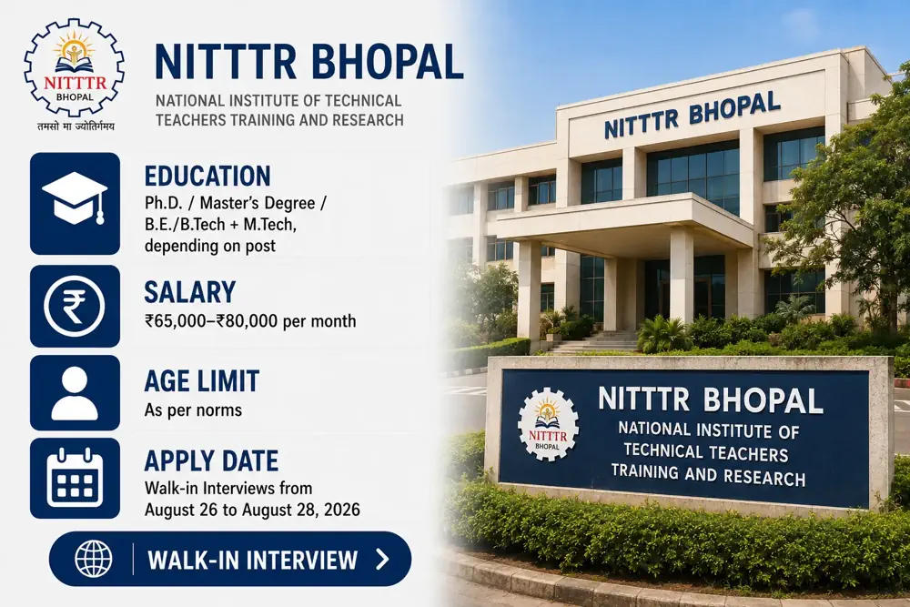 NITTTR Bhopal Faculty Recruitment 2026: Walk-in Interviews Announced for 22 Posts from August 26