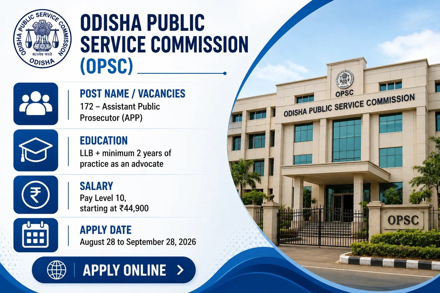 OPSC Announces 172 Assistant Public Prosecutor Vacancies, Applications Open August 28