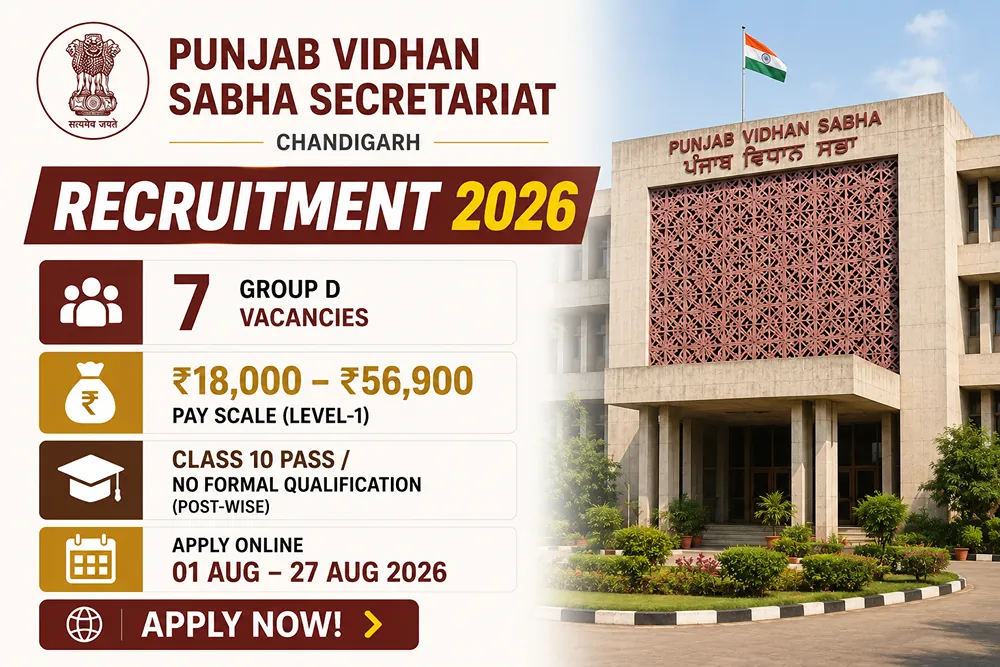Punjab Vidhan Sabha Recruitment 2026: Apply Online for 7 Chowkidar, Sewadar Posts