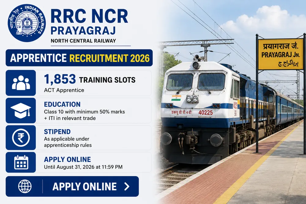 RRC NCR Apprentice Recruitment 2026: 1,853 Railway Apprentice Slots, Apply Online by August 31