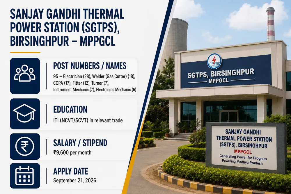SGTPS Birsinghpur Opens 95 Apprentice Vacancies for ITI Candidates, Apply by September 21