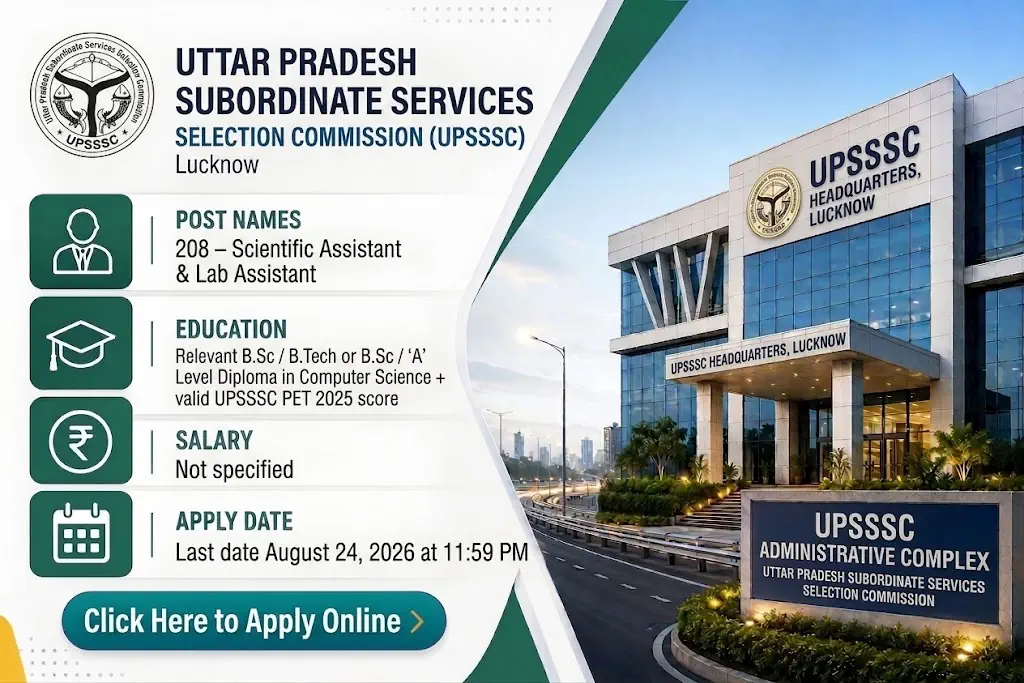 UPSSSC FSL Recruitment 2026 Notice Out: Apply Online for 208 Scientific and Lab Assistant Posts by August 24