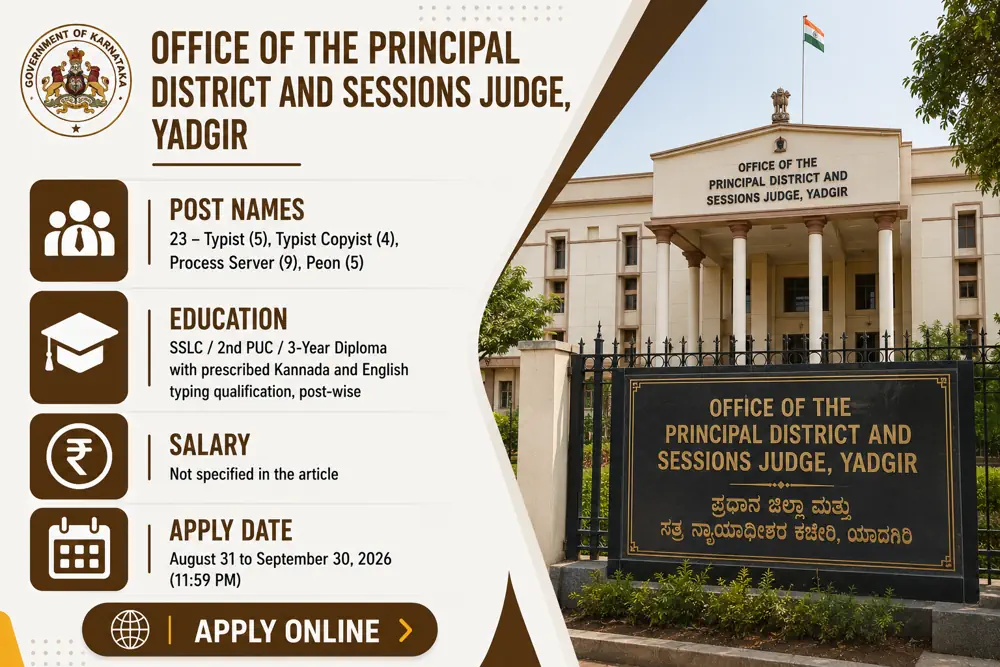 Yadgir District Court Opens Recruitment Applications for 23 Typist, Process Server and Peon Posts