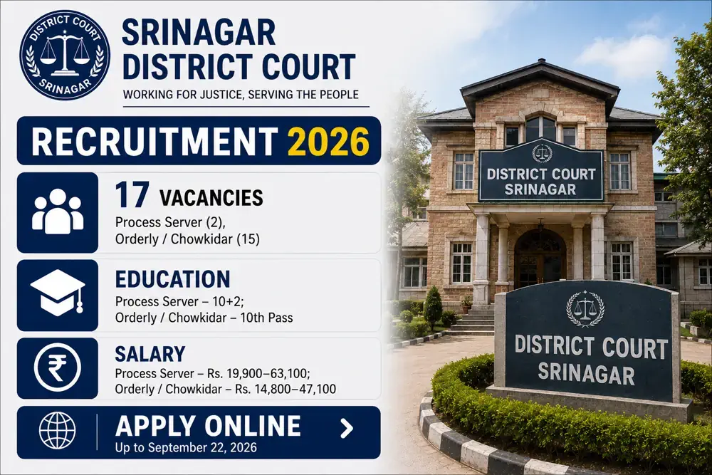 Srinagar District Court Recruitment 2026: 17 Process Server, Orderly and Chowkidar Vacancies, Apply by September 22