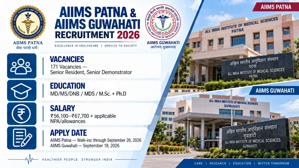 AIIMS Applications Invited for 171 Senior Resident and Demonstrator Recruitment Across Patna and Guwahati