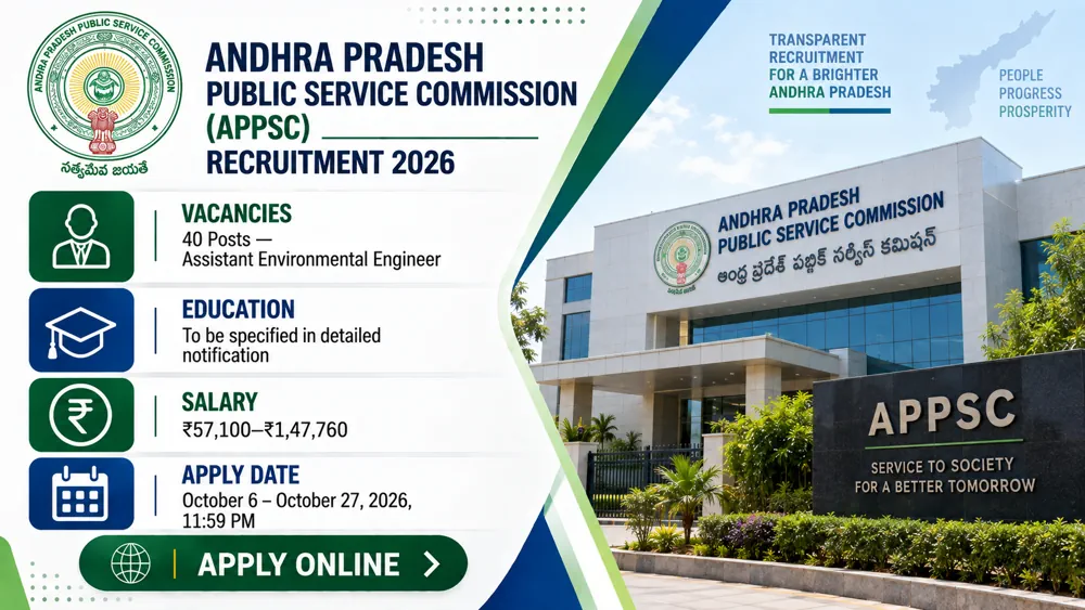 APPSC Recruitment 2026 Notification Released Inviting Applications for 40 Assistant Environmental Engineer Vacancies, Apply from October 6