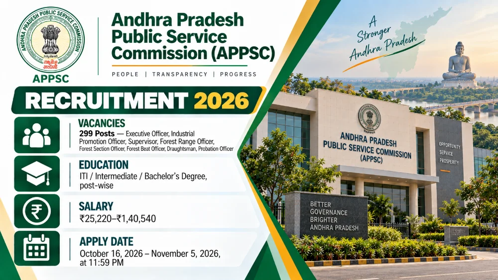 APPSC Recruitment 2026 Notification Download Available: 299 Vacancies Across 8 Posts, Applications Open October 16