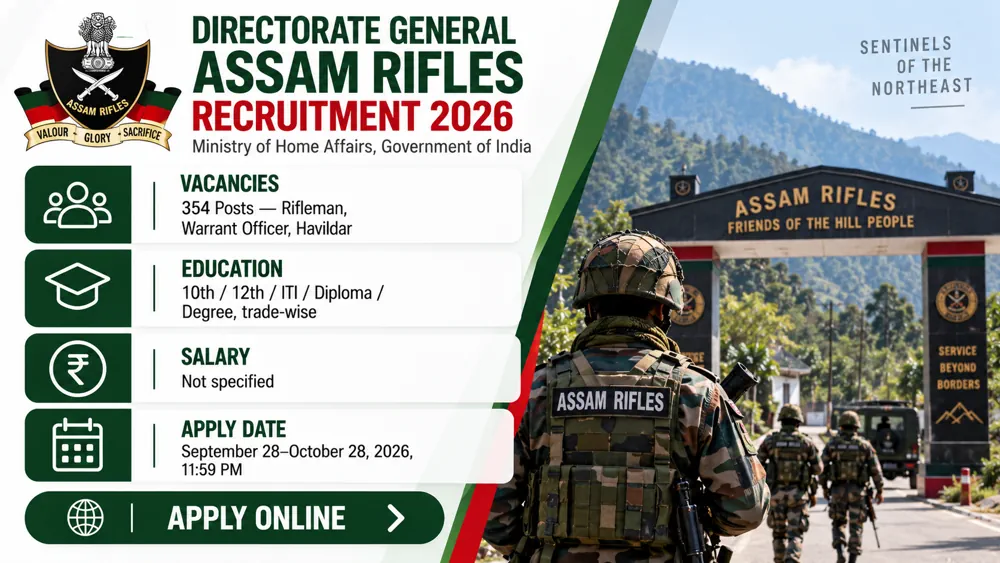 Assam Rifles Technical and Tradesman Recruitment 2026 Online Form for 354 Group C Vacancies Out, Apply by October 28