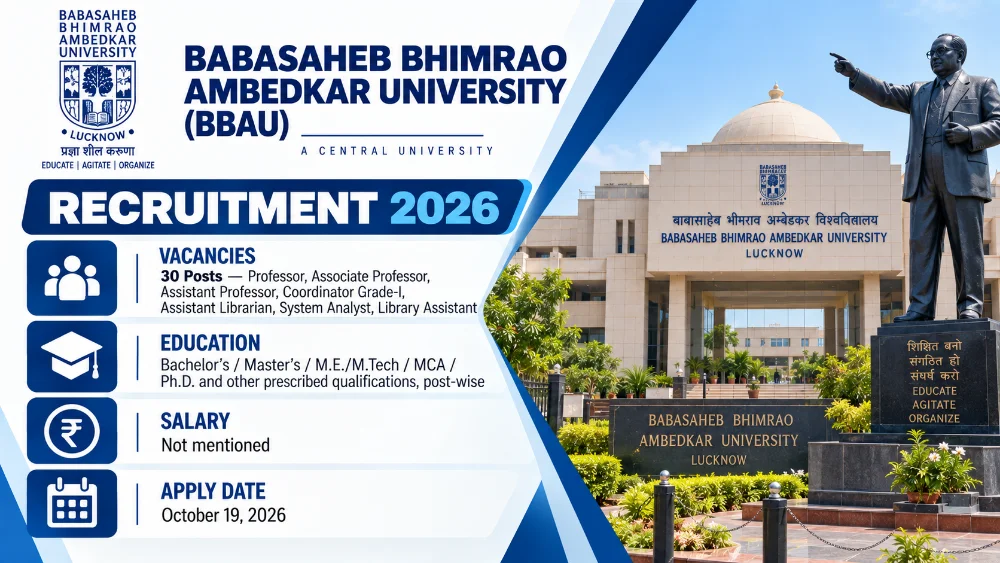 BBAU Recruitment 2026 Announced: 30 Teaching and Non-Teaching Vacancies, Apply Online by October 19