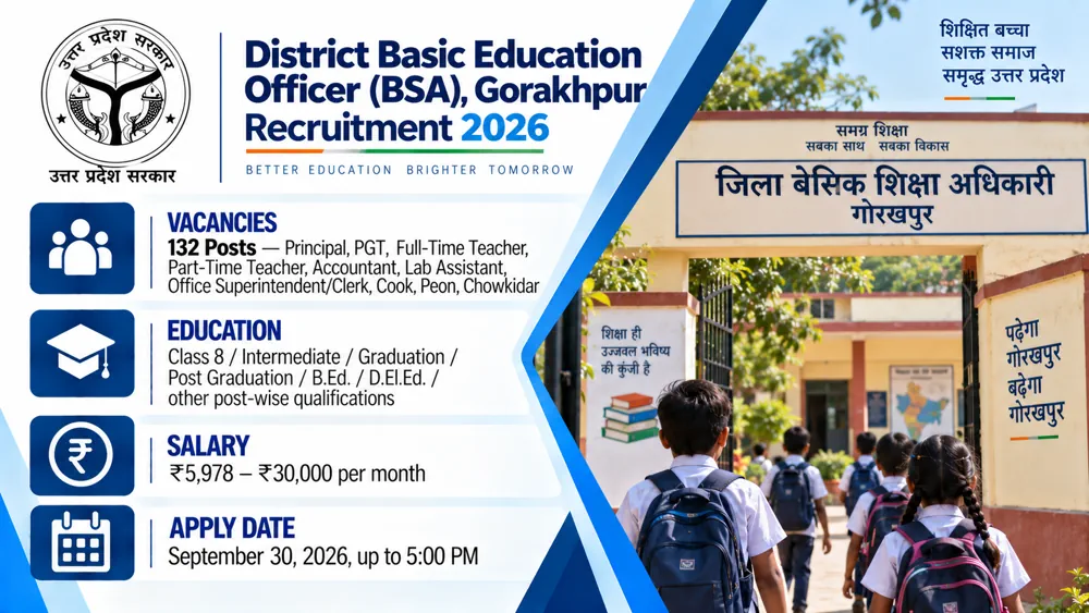 BSA Gorakhpur KGBV Recruitment 2026 Online Form Out for 132 Teaching and Non-Teaching Vacancies, Apply by September 30