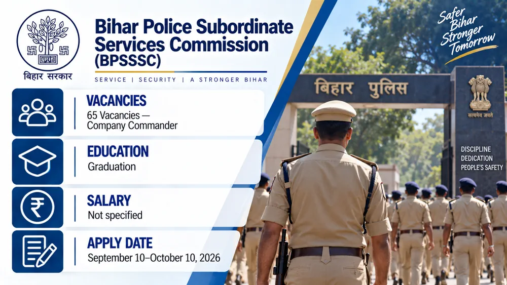 Bihar Home Guard Recruitment Notice Out for 65 Company Commander Posts; Online Applications Accepted Until October 10 2026