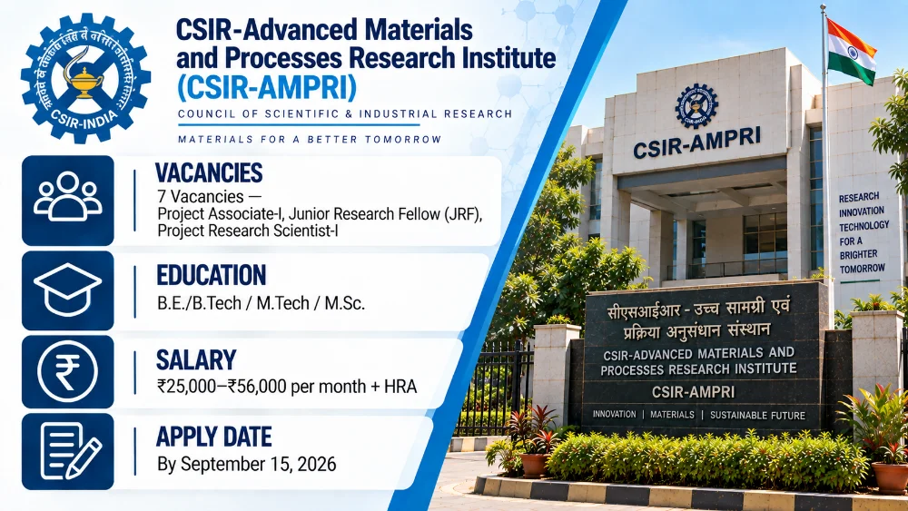 CSIR-AMPRI Hiring for 7 Project Associate, JRF and Research Scientist Posts; September 15 Deadline