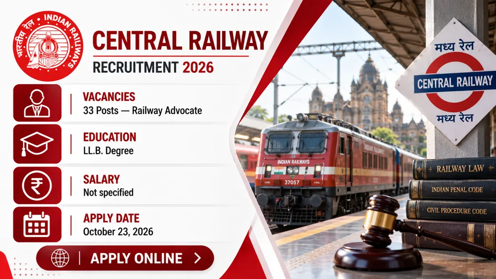 Central Railway Advocate Recruitment 2026 Announced: Apply to 33 Vacancies by October 23