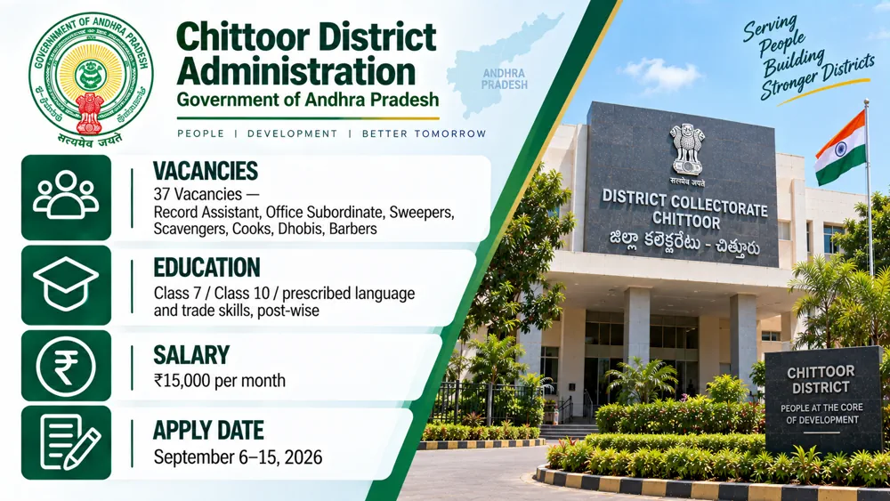 Chittoor District Recruitment Notification for 37 Record Assistant, Cook, Sweeper and Other Posts; Applications Close September 15