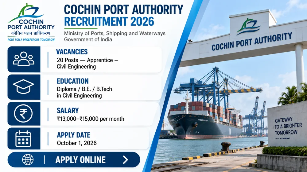 Cochin Port Authority Apprentice Recruitment 2026 Notice Out for 20 Civil Engineering Vacancies, Apply by October 1