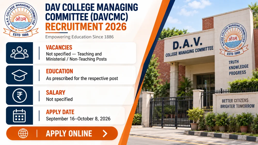 DAV Staff Recruitment 2026 Notification for Teaching and Non-Teaching Posts Released, Apply Online by October 8